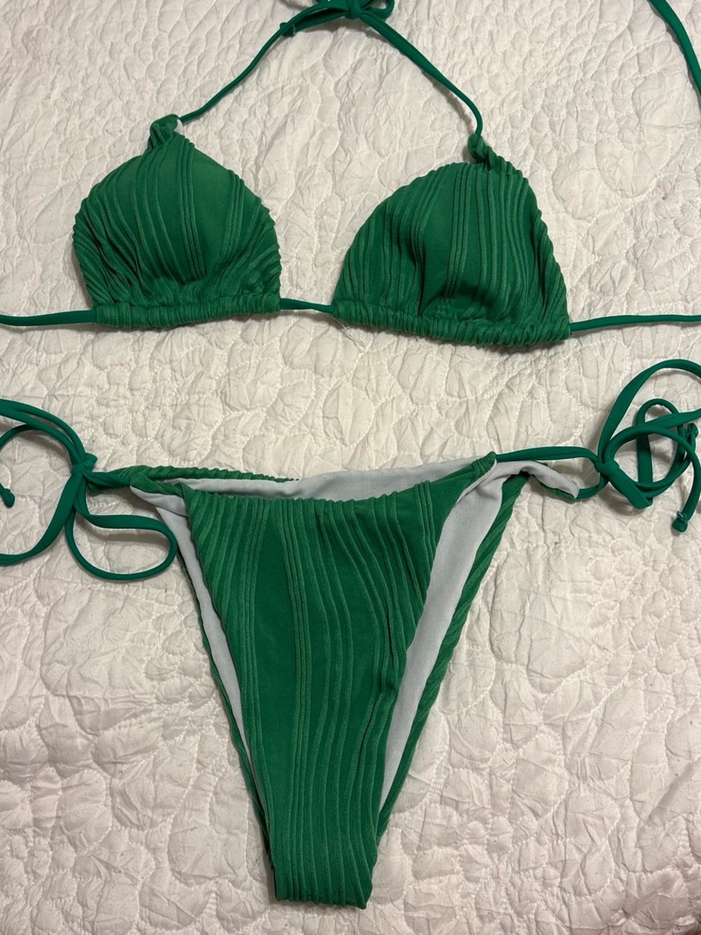 SHEIN Emerald Textured Tie-Side Bikini Set